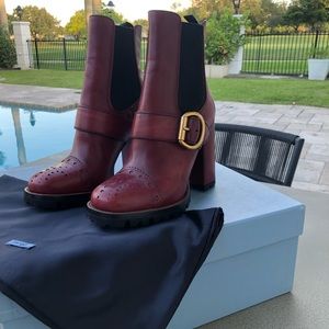 Prada Amaranto Red Leather Platform Heeled Booties